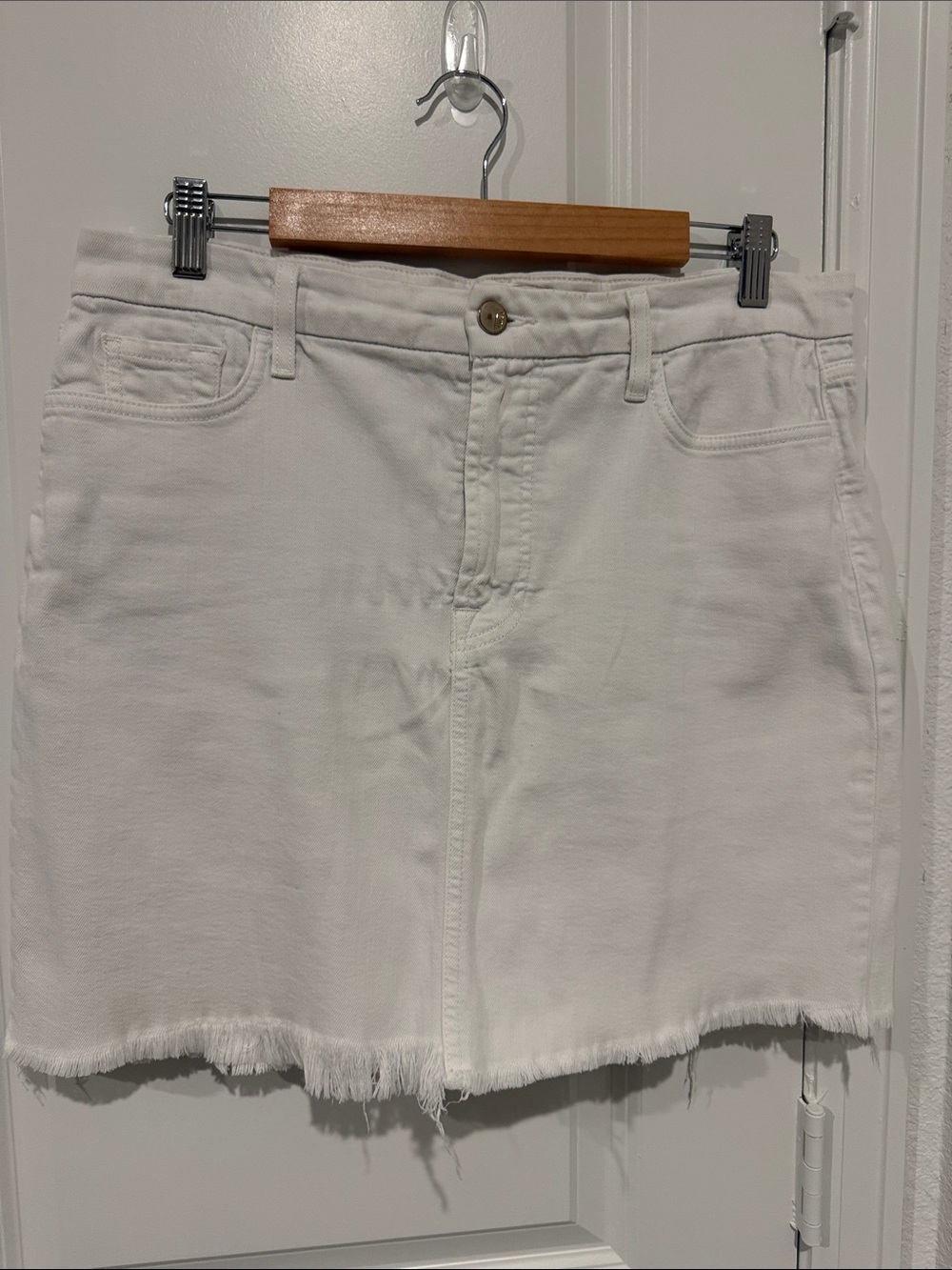 Jen 7 Juniors White Denim Frayed-Hem Pencil Skirt - SZ 12